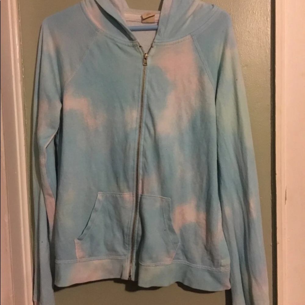 Hollister Blue and White Full Zip Hoodie